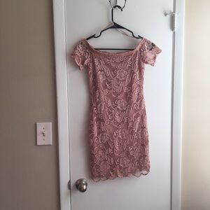 Ambiance - Lacey mauve cold shoulder mini dress